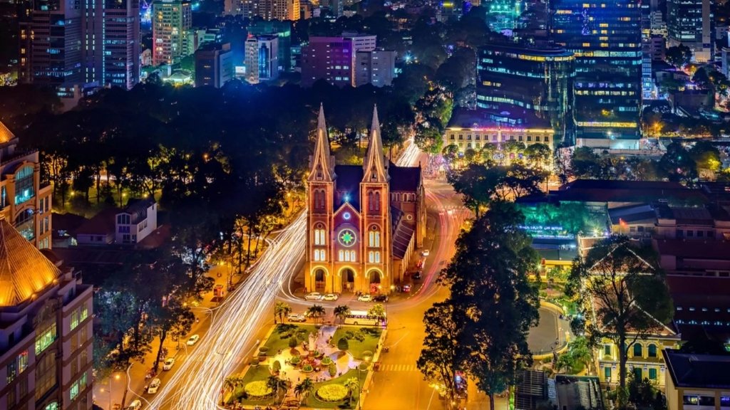 Notre-Dame Cathedral Basilica of Saigon at night