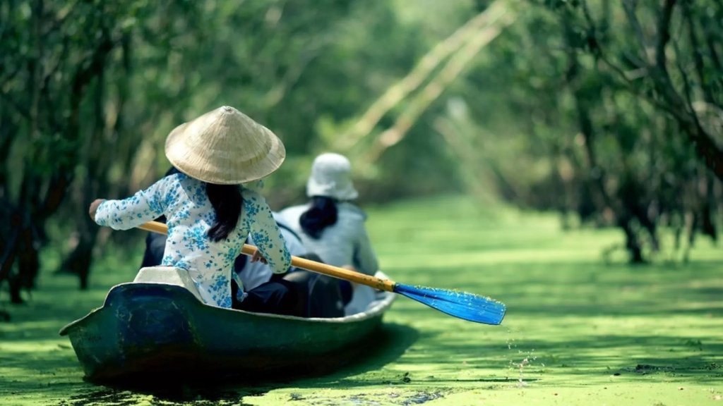 Boat exploration in Tra Su Forest
